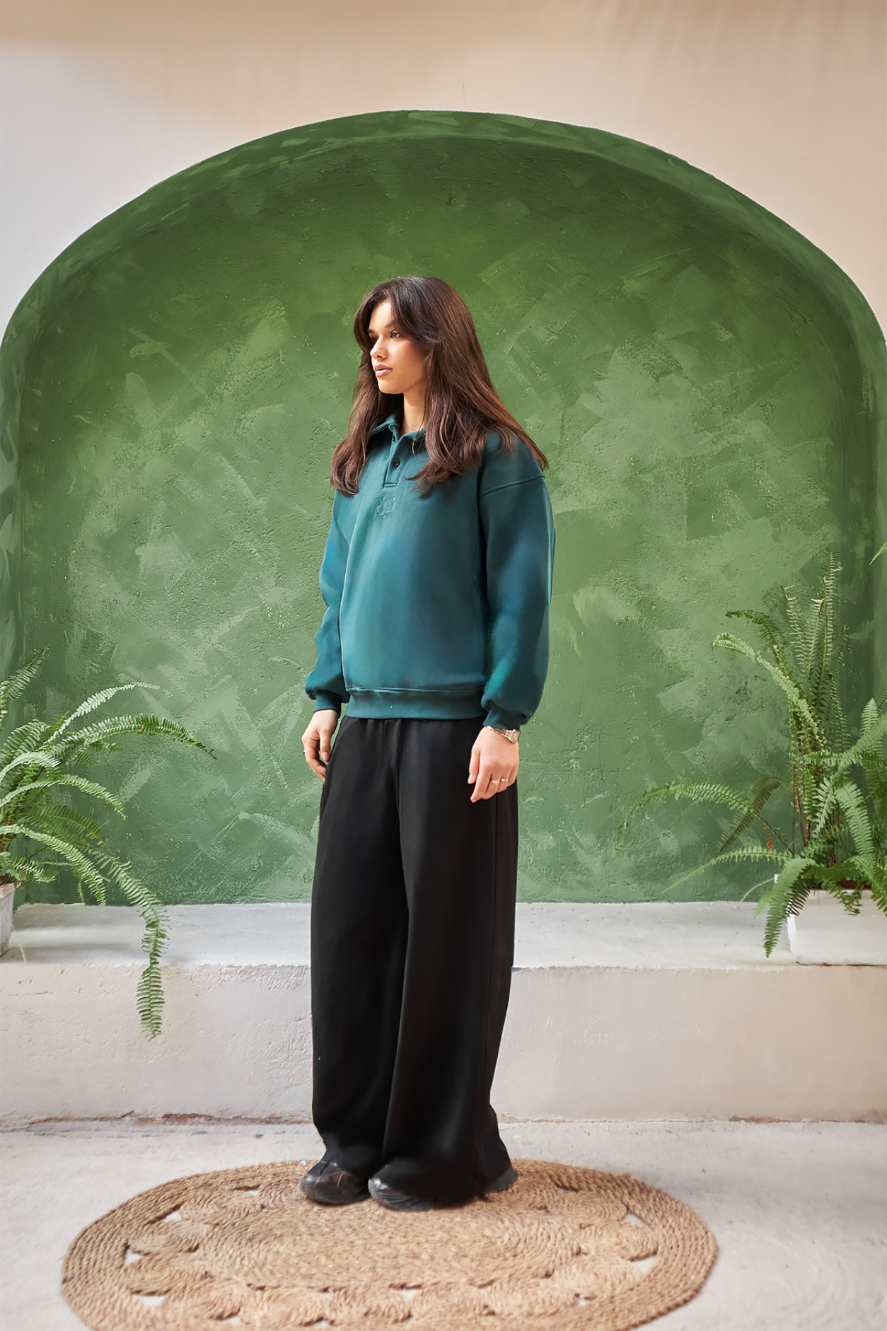 Leil Buttoned Sweatshirt in Deep Teal