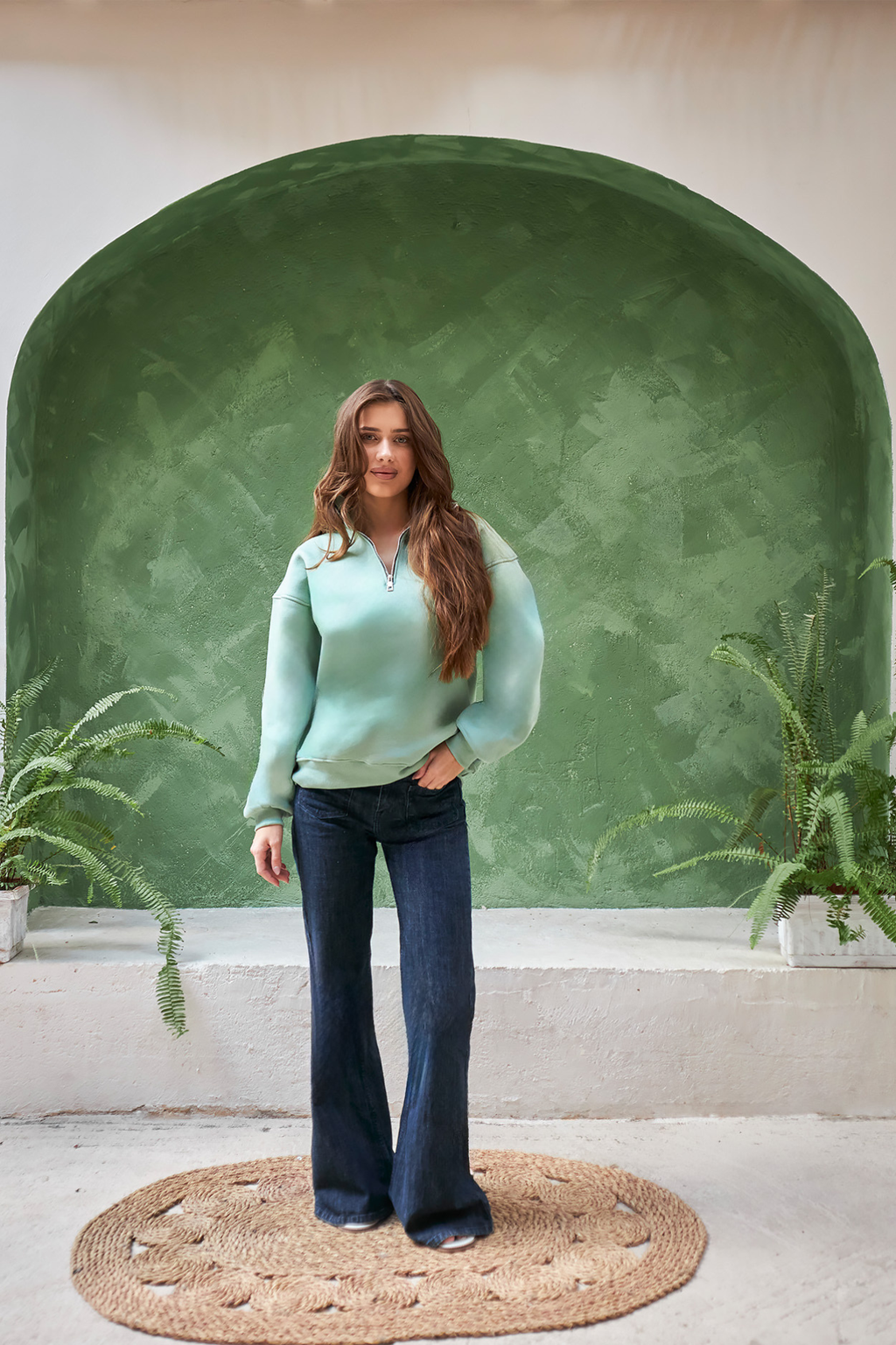 Leil Quarter Zip in Mist Green