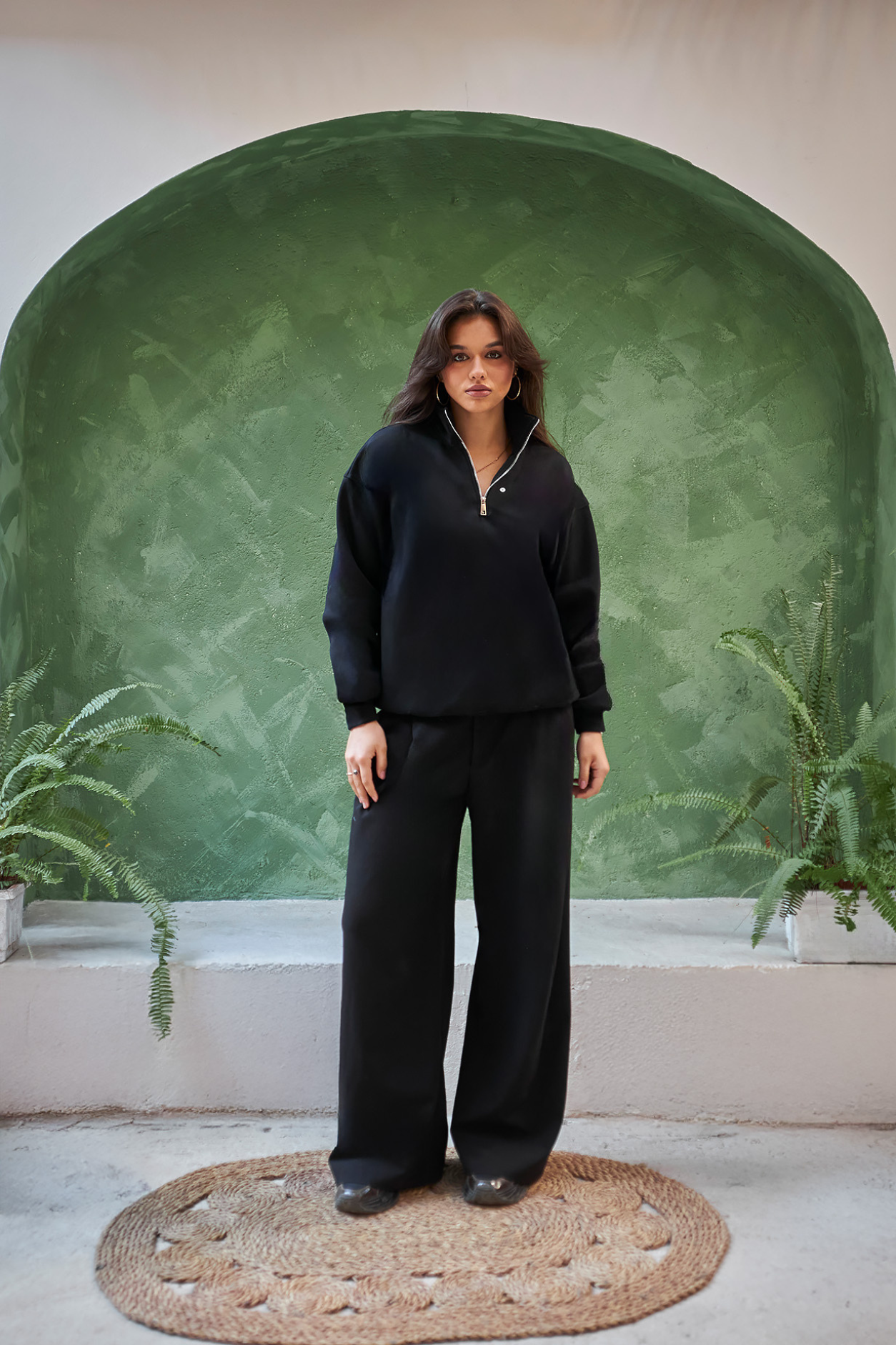 Leil Quarter Zip in Midnight Black