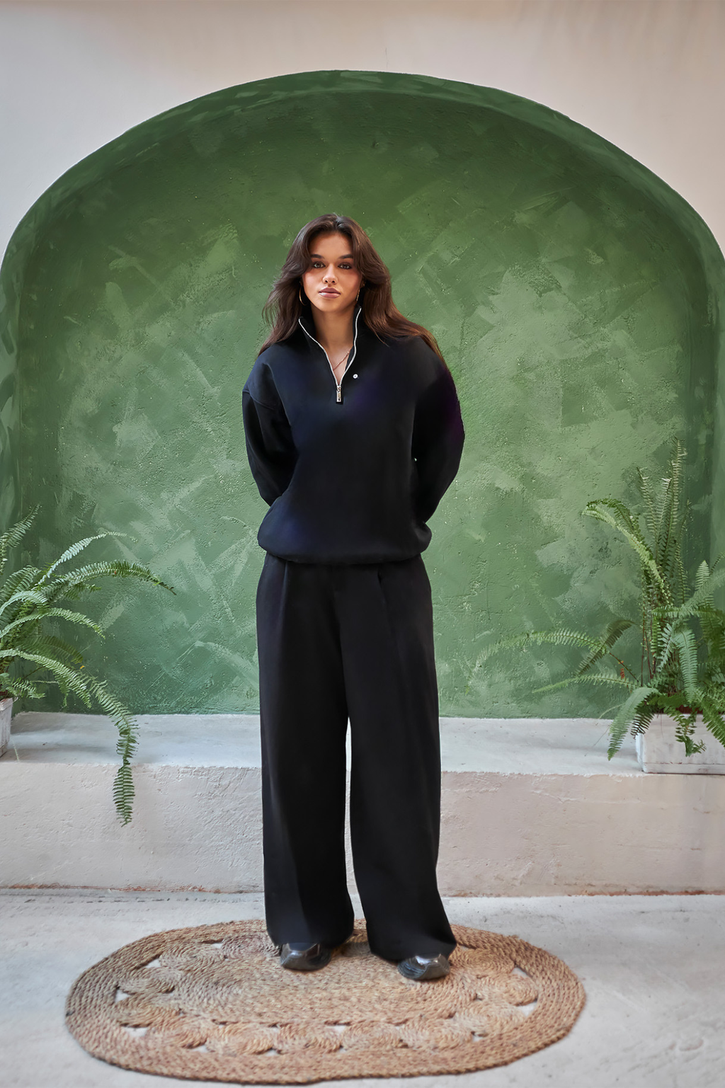 Leil Quarter Zip in Midnight Black