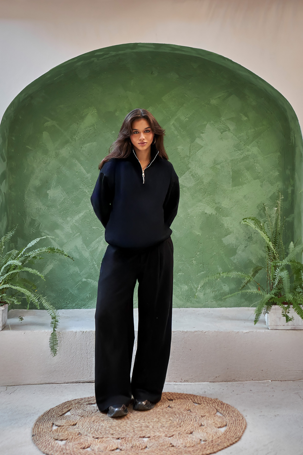 Leil Quarter Zip in Midnight Black